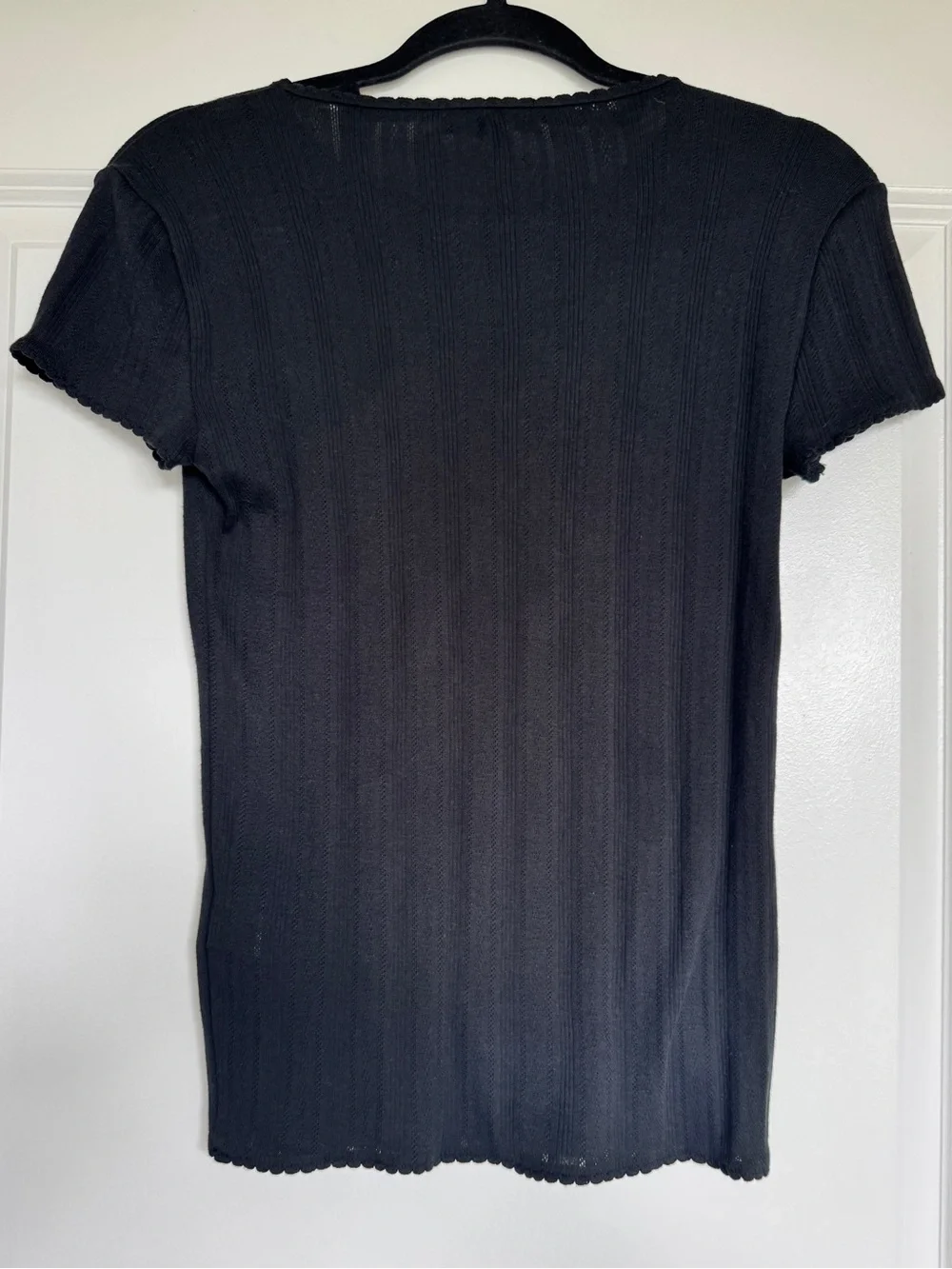 NWT J. CREW Women's Pointelle short-sleeve T-shirt black size small 100% cotton